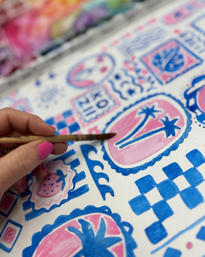 Rachel Love's Morocco print collection for Kozii Swimwear featuring Mediterranean-inspired watercolor designs